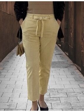 JULES & LEOPOLD YELLOW GINGHAM PULL UP TIE-WAIST PANTS